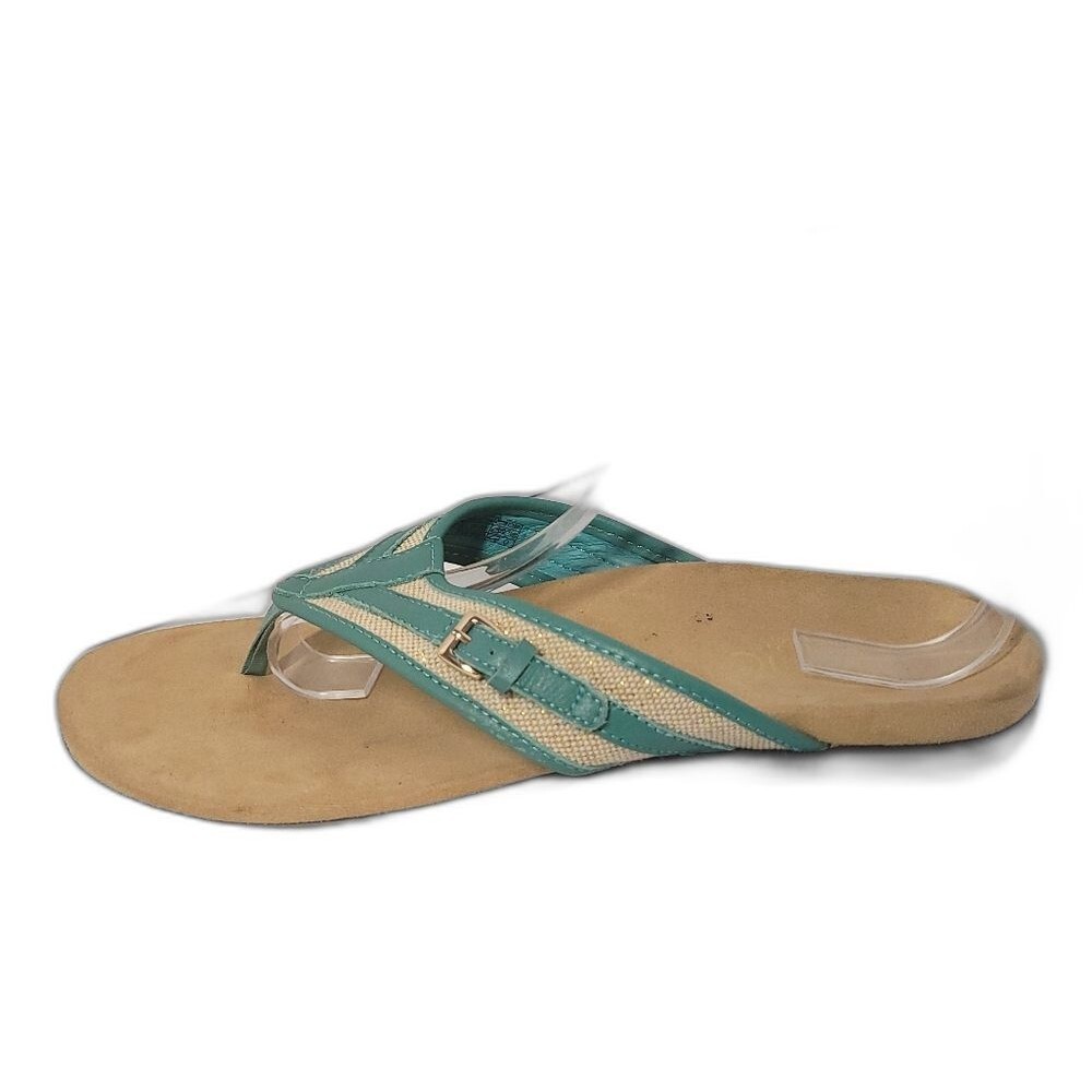 Vionic Marisa Orthotic Gold Buckles Teal w Gold Shimmer Sandals Flip Flops 9